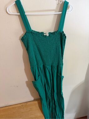 Umgee Size 2xl Teal Green Smocked One-Piece Jumpsuit